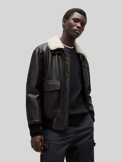 HUGO Regular fit leren jack in Aviator-stijl, model 'LORAN' Zwart - 4