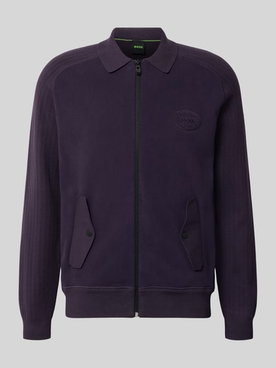 BOSS Green Relaxed Fit Strickjacke aus Viskose-Mix Modell 'HOLE' Lila 2