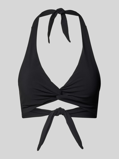 Produktfoto, czarne bikini-Oberteil mit Label-Detail Modell 'SOLID' von Barts z mieszanki materiałów z dodatkiem streczu, wyprofilowany, dekolt w serek, wiązany detal, wiązanie, detal z logo