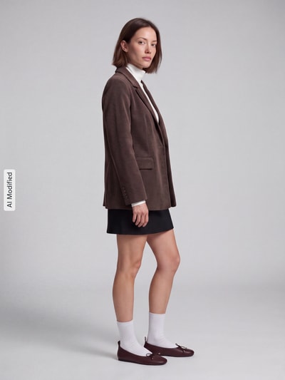 VERO MODA Loose Fit Longblazer mit steigendem Reverskragen Modell 'NORA' Schoko 1