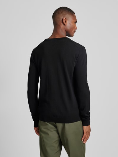 HUGO Pullover van scheerwol met labelstitching, model 'Cedric' Zwart - 5