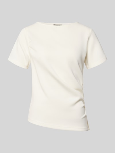 Produktfoto, T-Shirt in asymetrycznej formie Model 'Helle' od My Essential Wardrobe z jasnym kolorem, okrągły dekolt, drapowania, mieszanka materiałów z dodatkiem wiskozy, długość tyłu w rozmiarze S: 60 cm