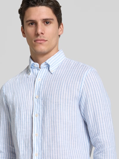 Profuomo Slim Fit Leinenhemd mit Button-Down-Kragen Bleu 3