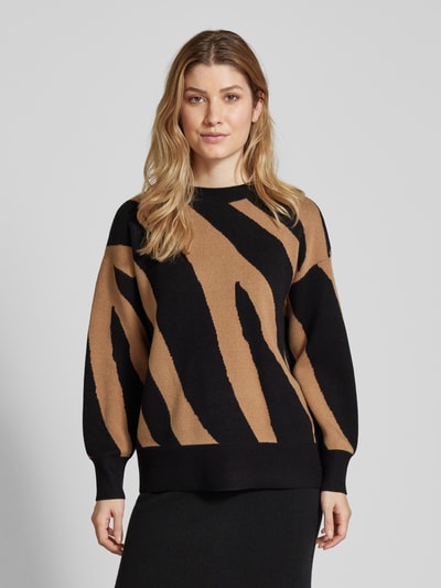 Vero Moda Regular fit gebreide pullover met two-tone-motief, model 'NANCY' Zwart - 4