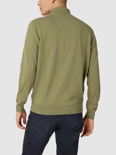 Fynch-Hatton Gebreide pullover met labelstitching, model 'Troyer' Olijfgroen - 5