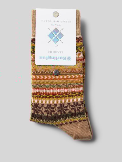 Burlington Wollen sokken van scheerwolmix met logo-applicatie, model 'Isle' Beige - 3