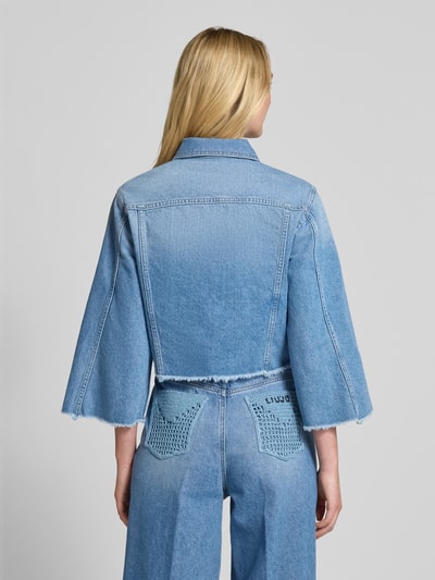 Liu Jo White Cropped Jeansjacke mit Fransen und Brusttaschen Blau 5