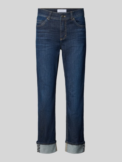 Produktfoto, dunkelblaue Slim Fit Jeans aus baumwoll-Mix Modell 'Cira Glow' von ANGELS, Damen Slim Fit Jeans, sichtbare Kontrastnähte, glatte Textur