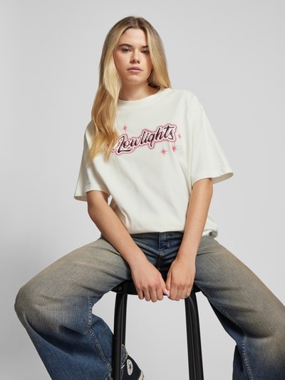 Low Lights Studios Oversized T-shirt met labelprint, model 'SPARKLE' Ecru - 3