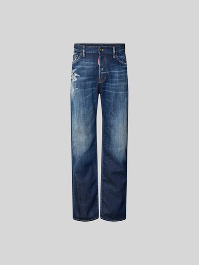 Produktfoto, Straight Fit Jeans im Used-Look von Dsquared2, blauer Baumwoll-Mix, 5-Pocket-Design, Knopf- und Reißverschluss, Herren.