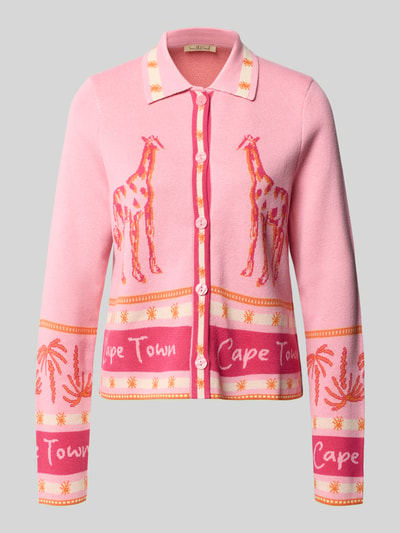 Produktfoto, Cardigan mit Umlegekragen von Smith and Soul in Rosa mit Giraffenmotiv, Knopfleiste, Regular Fit, Baumwoll-Mix, Cape Town-Schriftzug