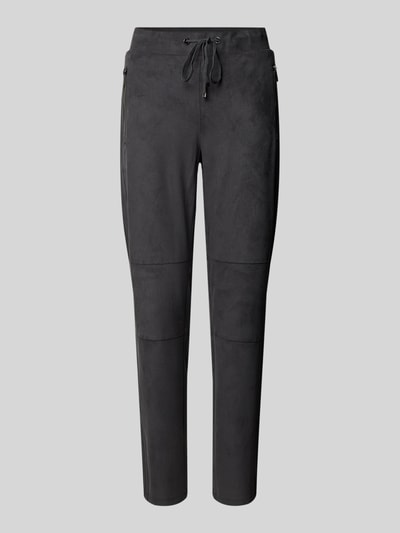 s.Oliver BLACK LABEL Tapered broek in leerlook met tunnelkoord Antraciet - 2
