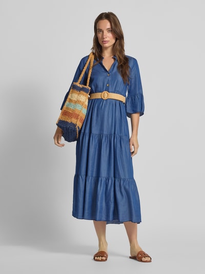 ZABAIONE Midikleid im Stufen-Look mit Gürtel Dunkelblau 1