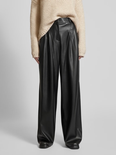 HUGO Straight leg broek in leerlook, model 'Hawine' Zwart - 4