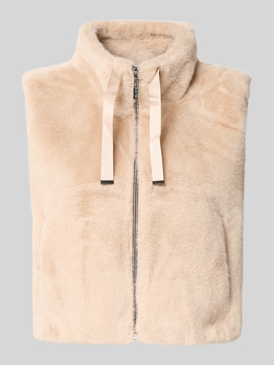 Produktfoto, Weste aus Kunstfell mit Stehkragen und Reißverschluss von monari in Beige, flauschige Textur, Regular Fit, Vorderansicht