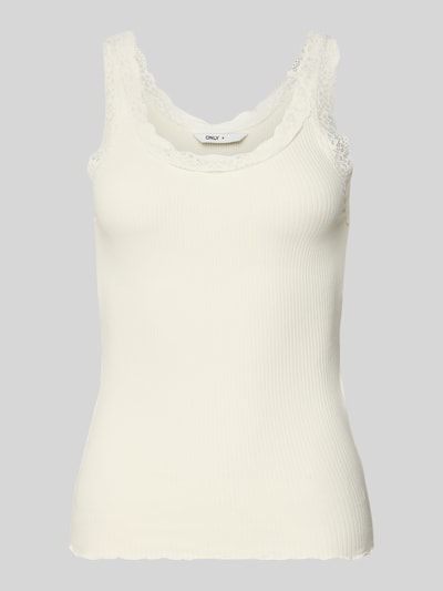 Produktfoto, Slim Fit Tank Top aus Bio-Baumwoll-Mix Modell 'SARA' van Only, effen kleuren, details van kant, u-hals, fijnrib