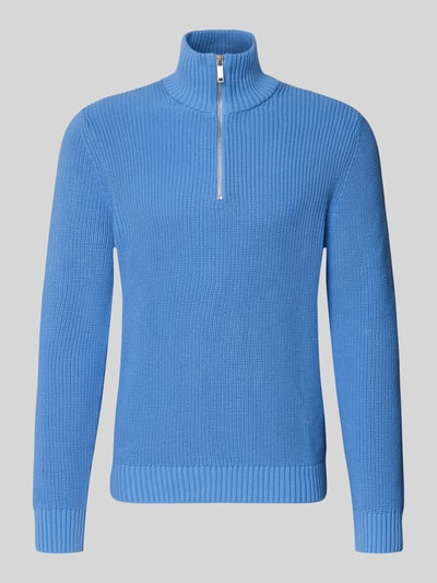MCNEAL Slim Fit Strickpullover aus reiner Baumwolle mit Troyer-Kragen Sky 1