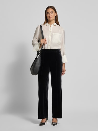 Vero Moda Spodnie aksamitne o kroju relaxed fit z elastycznym pasem model ‘SHANNA’ Czarny 1