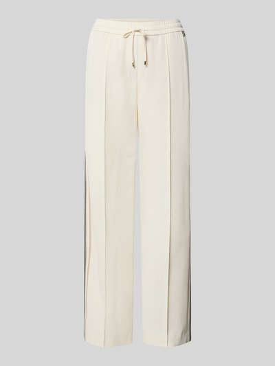 Produktfoto, Hose mit elastischem Bund und Galonstreifen van Marc Cain, regular fit Dames broek in crèmekleur met persplooien, elastische band, galonstrepen, bandwijdte maat 36: 38 cm, binnenbeenlengte maat 36: 78 cm