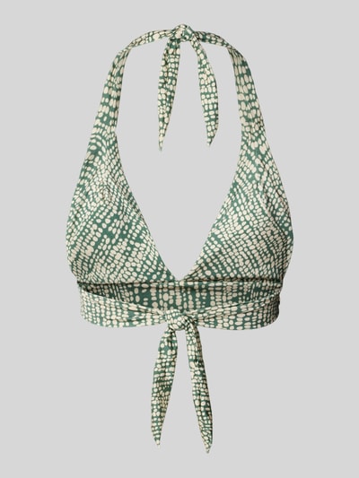 Produktfoto, Bikini-Oberteil in Triangel-Form Modell 'Cascis' von Barts im Allover-Look aus grünem und cremeweißem Material-Mix mit Stretch-Anteil, rückseitige Schnürung, körpernahe Passform