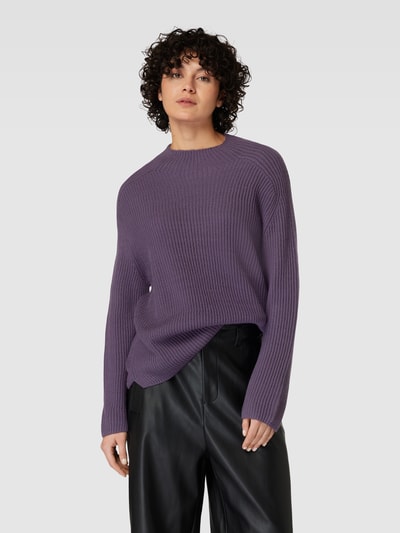 comma Casual Identity Sweter w jednolitym kolorze z efektem prążkowania Jasnośliwkowy 4