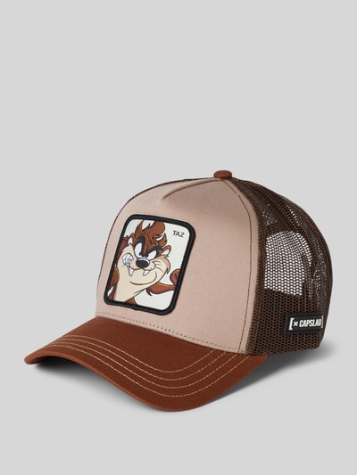 Capslab Trucker-pet met motiefbadge, model 'Taz' Middenbruin gemêleerd - 1