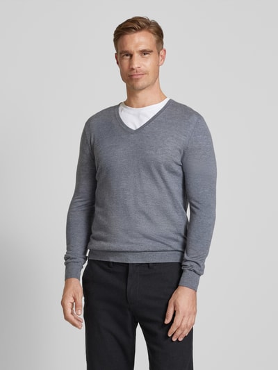 OLYMP Level Five Slim fit gebreide pullover met ribboorden Zilver - 4