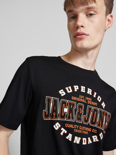 Jack & Jones T-shirt met labelprint, model 'ELOGO' Zwart - 3