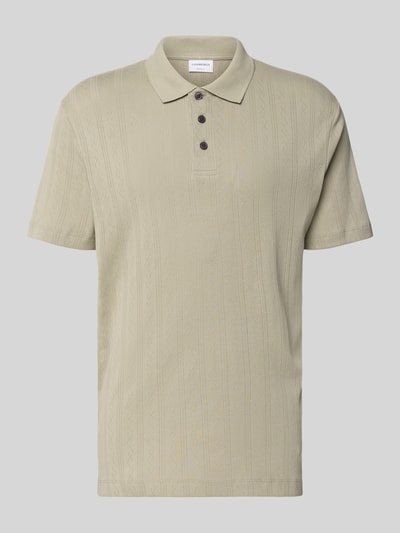 Produktfoto, Regular Fit Poloshirt mit kurzer Knopfleiste von Lindbergh aus Reine Baumwolle in Beige mit Jaquard-Strick, Polokragen, Rückenlänge 70 cm bei Größe M