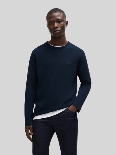 BOSS Orange Regular fit shirt met lange mouwen en wafelstructuur, model 'TEMPESTO' Donkerblauw - 4