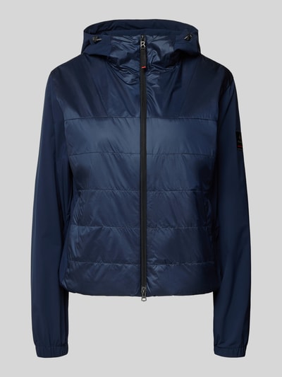 Produktfoto, dunkelblaue Jacke mit Zweiwege-Reißverschluss Modell 'MARTA' von FIRE + ICE, leichte Steppung, Kapuze, glatte Textur