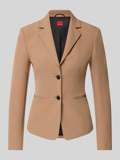Produktfoto, beigefarbener Regular Fit Kurzblazer mit Reverskragen Modell 'Agonia' von HUGO, Damen Kurzblazer von HUGO, glatte Textur, zwei Knöpfe