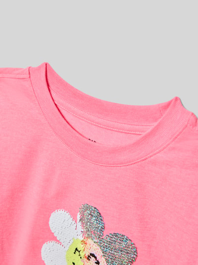 Productfoto, T-shirt met paillettenbesatz van GAP voor kinderen, katoenmix, straight fit, ronde hals, ruglengte maat 116: 37 cm, roze met glanzende textuur