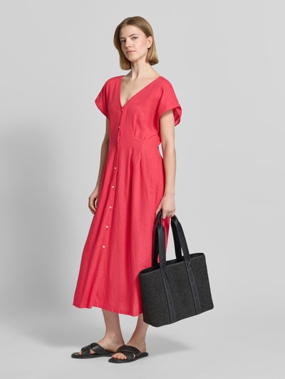 ICHI Midikleid aus Leinen-Viskose-Mix mit V-Ausschnitt Pink 1
