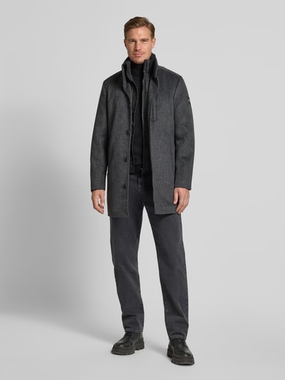 Tom Tailor Regular fit lange wollen jas met opstaande kraag Donkergrijs gemêleerd - 1