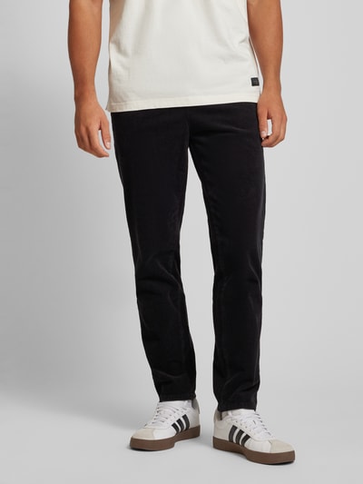 Only & Sons Tapered fit corduroy broek met elastische band, model 'LINUS' Zwart - 4