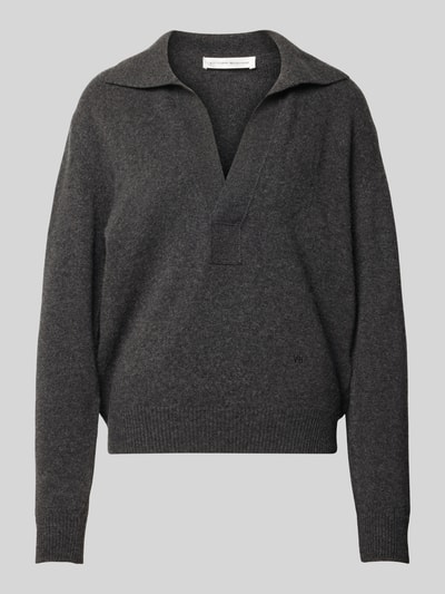 Produktfoto, Relaxed Fit Pullover aus Woll-Mix von Victoria Beckham, dunkelgrau, Strick-Optik, V-Ausschnitt, Umlegekragen, Kaschmir-Anteil