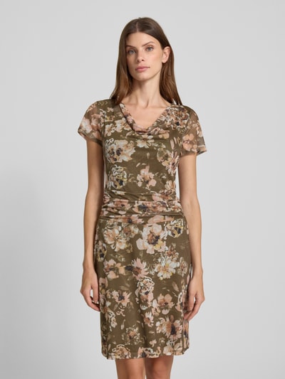 Zero Knielanges Kleid mit Wasserfall-Ausschnitt und Taillenband Khaki 4