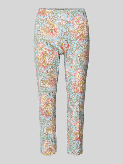 Productfoto, Caprihose im Allover-Look van SEDUCTIVE, lichtblauw met kleurrijk bloemenpatroon, slim fit, lengtestiksels, materiaal-mix met stretch, taillewijdte maat 36: 38 cm, binnenbeenlengte maat 36: 64 cm