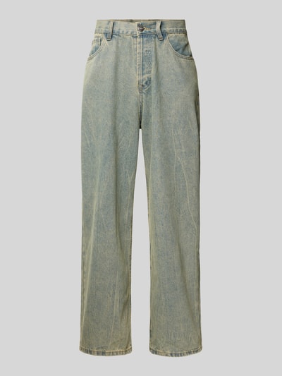 Produktfoto, Wide Fit Jeans im Used-Look von ANOTHER COTTON LAB aus Baumwoll-Mix mit Viskose-Anteil, hellblaue Farbe, Eingrifftaschen, Bundweite 38 cm, Innenbeinlänge 75 cm