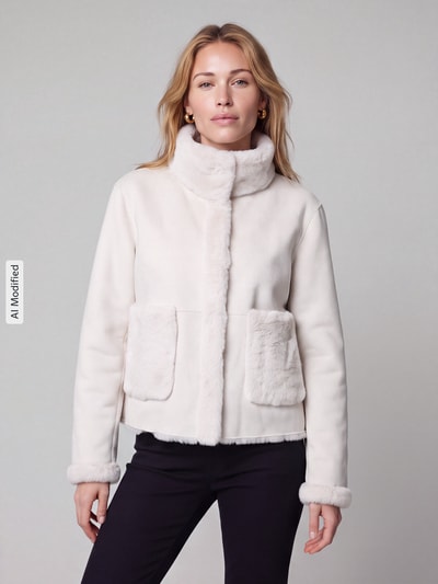 s.Oliver BLACK LABEL Teddyjack met hoge opstaande kraag Zand - 4