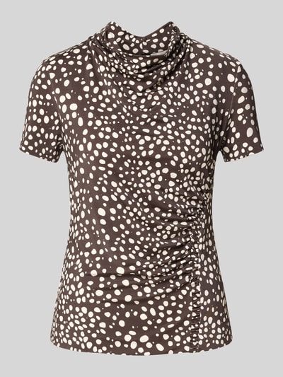 Produktfoto, Slim Fit Kurzarmbluse aus Viskose-Mix Modell 'Endrey' von BOSS, braun mit weißen Punkten, glatte Textur, Damen Kurzarmbluse