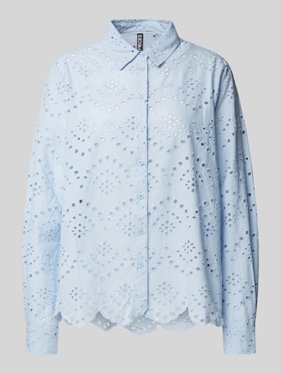 Pieces Bluzka z długim rękawem o kroju regular fit z czystej bawełny model ‘VILDE’ Jasnoniebieski 2