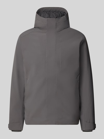 Produktfoto, Jacke mit verdecktem Reißverschluss Modell 'KEEN' von JACK & JONES in Grau, Regular Fit, Kapuze, glatte Textur, Frontansicht, Herren Jacke