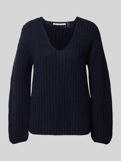 Lanius Gebreide pullover met V-hals Marineblauw gemêleerd - 2