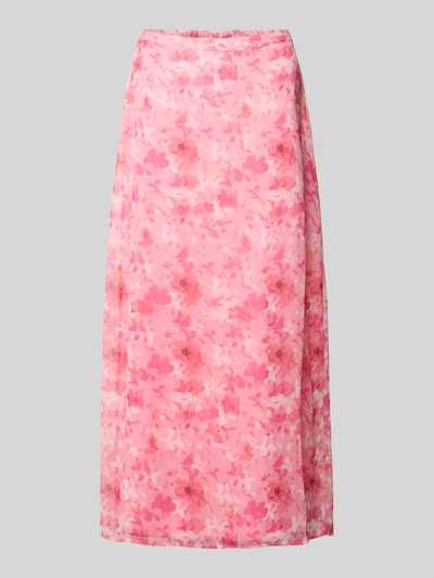 Productfoto, Ausgestellter Maxi-Rock mit elastischem Bund Modell 'SMILLA' van Vero Moda, roze, unicolor, chiffon, florale print, gevoerde onderrok, rechte zoom