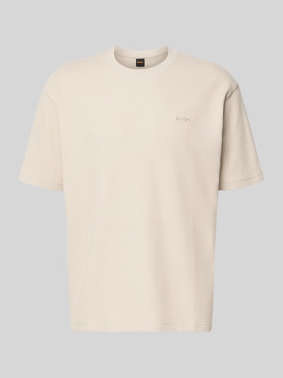 Produktfoto, cremefarbenes Regular Fit T-Shirt aus reiner Baumwolle Modell 'Te_Rib' von BOSS für Herren, glatte Struktur, BOSS Orange
