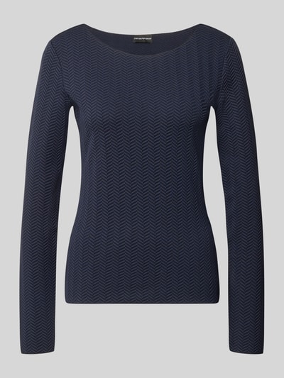 Produktfoto, Regular Fit Longsleeve mit Strukturmuster von Emporio Armani in Dunkelblau, Elastischer-Material-Mix, Rundhalsausschnitt, langärmelig