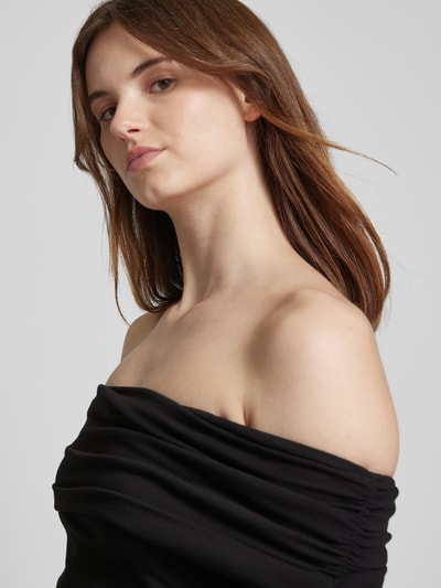 Only Off shoulder-shirt in effen design, model 'LIVE LOVE' Zwart - 3