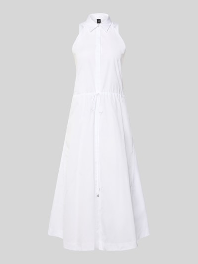 Produktfoto, Blusenkleid aus Baumwolle mit Tunnelzug von BOSS in Optik: Unifarben, Regular-Fit, Midi-Länge, Ärmellos, Detail: Tunnelzug, seitliche Eingrifftaschen, Material: Reine Baumwolle